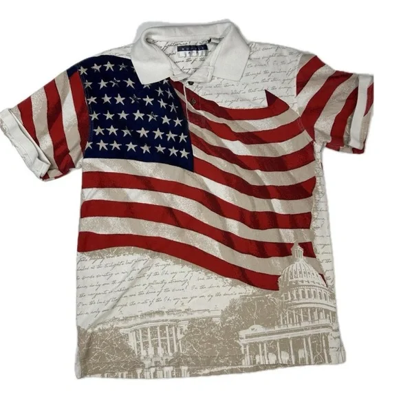 Royale Air American Flag Polo Men’s Large All Over Print T-Shirt Star Spangled - Picture 1 of 8